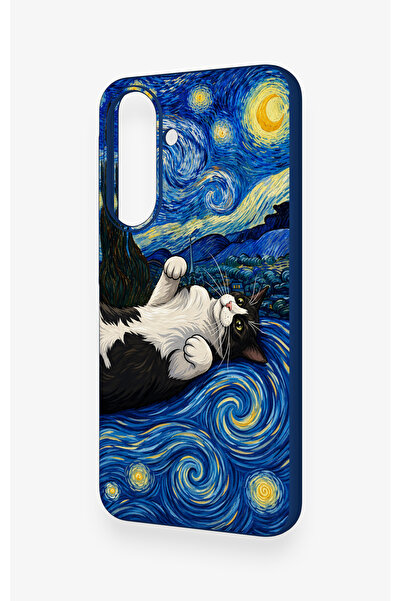 Vip Case Samsung A27 Uyumlu Gökyüzü ve Kedi Desenli Silikon Kılıf
