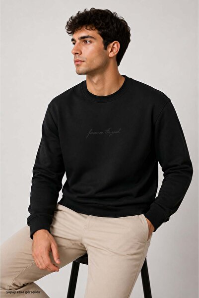 ModaPlaza Men's Front Printed Crew Neck Long Sleeve Sweatshirt 7002