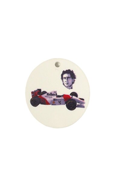 NO BRAND Στρογγυλό με Ayrton Senna & Μονοθέσιο σε λευκό plexiglass κρεμαστό 40mm