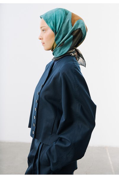 Freshscarfs Eșarfă din voal cu model modern cu blocuri, bleumarin