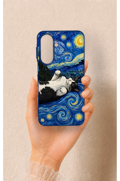 Vip Case Samsung A27 Uyumlu Gökyüzü ve Kedi Desenli Silikon Kılıf