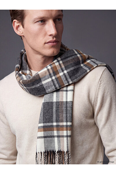 LC Waikiki Lcw Accessories Beige Plaid Men's Scarf with Nevavm Difference
