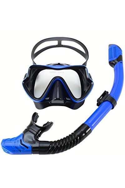 Choice BlackRoyalBlue Diving Mask Snorkel Set For Adults Tempered Glass Profe...