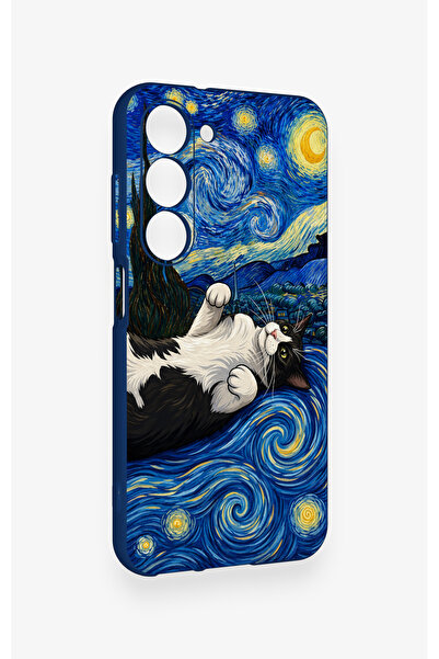 Vip Case Samsung S23 Uyumlu Gökyüzü ve Kedi Desenli Silikon Kılıf
