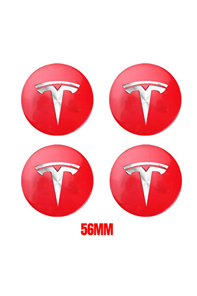 TESLA 56mm Red Silver 4pcs 56mm Hub Cap Center Cap Logo High Quality Sticker ...