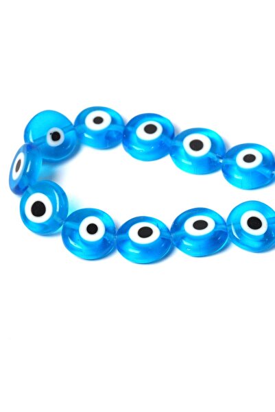 NO BRAND Γυάλινο ματάκι πλακέ 12-13x4-5mm/κλωστή 31-33 χάντρες - Γαλάζιο