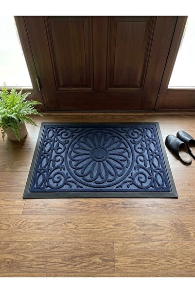 tiritoğluhome 45 x 75 cm Lacivert Güneş Desenli Halı Paspas Kaymaz Taban İç/D...