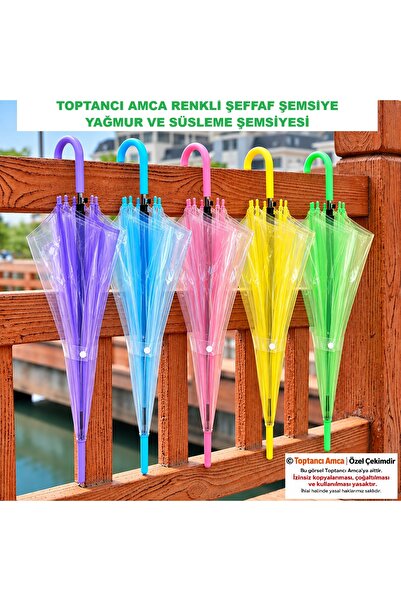 Toptancı Amca RENKLİ ŞEFFAF ŞEMSİYE ÇOCUK ŞEMSİYESİ SÜSLEME ŞEMSİYESİ MOR MAV...