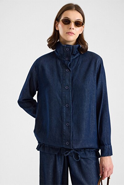 Olcay Büzgü Detaylı Soft Denim Ceket Pantolon İkili Takım LACİVERT 9472-TK