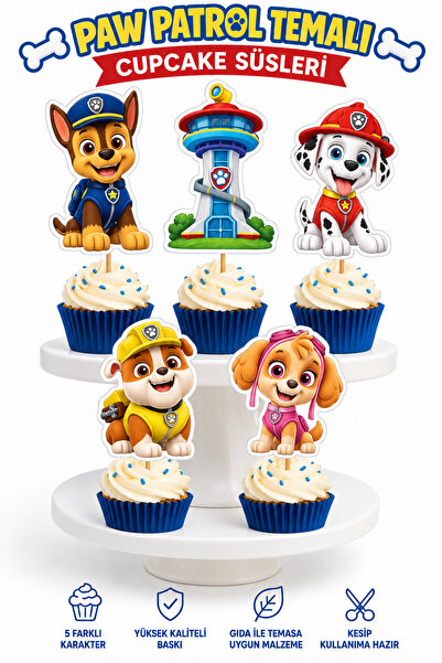 telaşe memuru 10 Adet Paw Patrol Temalı Premium Cupcake Süsü - Paw Patrol Tem...