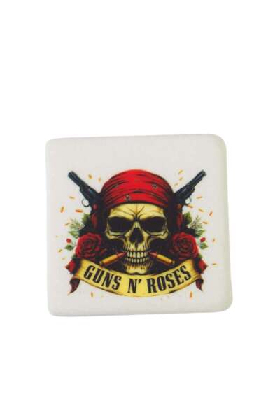 NO BRAND Guns N' Roses μαγνητάκι μάρμαρο Θάσου λευκό τετράγωνο 5x5x0.7cm - 1-...