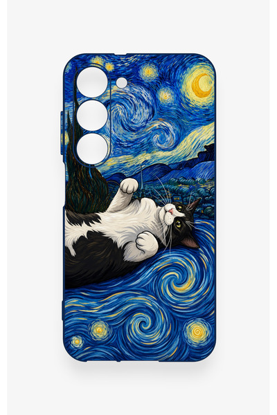 Vip Case Samsung S23 Uyumlu Gökyüzü ve Kedi Desenli Silikon Kılıf