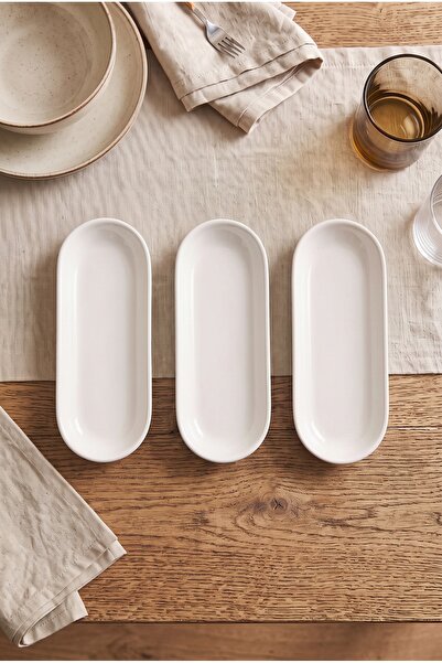 h homerest Sunum Tabağı 3'lü Beyaz Oval Kayık Set Kahvaltılık Mezelik Çerezli...
