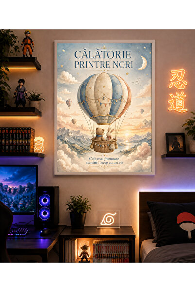 Miutic Print Studio Tablou decorativ pentru copii „Călătorie printre nori”, T...