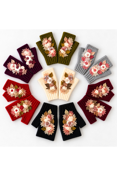 edirneörgü Hand Embroidered Women's Fingerless Knitted Gloves – Alize Angora ...