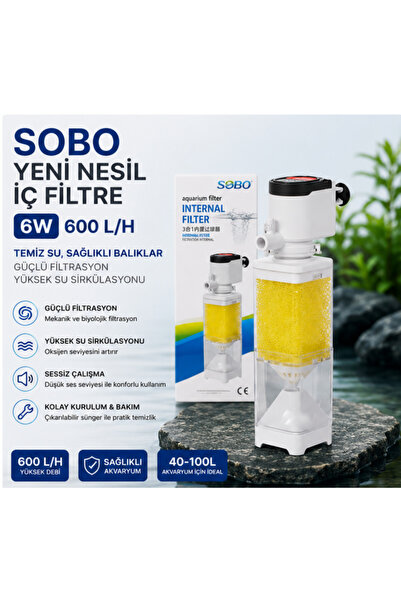 muyucraft Sobo Akvaryum İç Filtre 6W 600 L/Saat Biyolojik Filtre