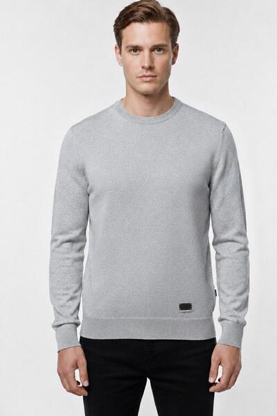 TENA Men's Gray Melange Crew Neck Thessaloniki Knit Corspan Knitwear