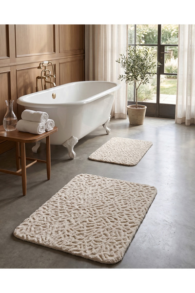 Tappeto Petek Desen İkili Banyo Paspası Bej (40x60 cm/60x90 cm)