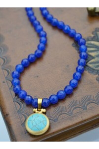 Stoneage 6 mm Faceted Cut Jade Necklace - Blue -