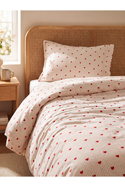 LC Waikiki Alita City Farkıyla Lcw Home Mixed Heart Patterned Cotton Single D...