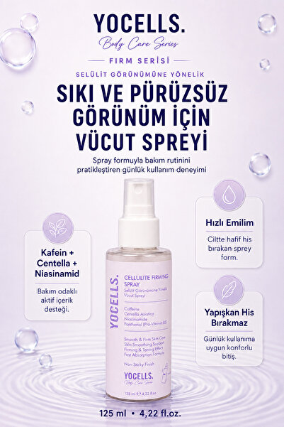 Selülit Görünümüne Yönelik Sıkı ve Pürüzsüz Cilt için Vücut Spreyi Kafein Centella Niasinamid 125 ml