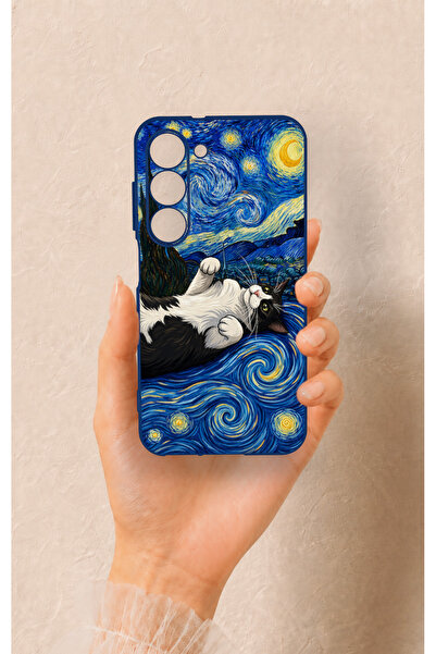 Vip Case Samsung S23 Uyumlu Gökyüzü ve Kedi Desenli Silikon Kılıf