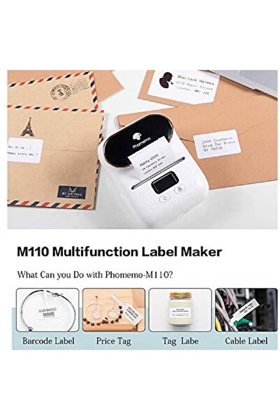 Phomemo Label Maker with Tape, MarkDomain M110 Wireless Thermal Sticker Maker Machine with 1pack 40×30mm Label, for Clothing, Barcode, Retail, , Jewelry, Compatible with Android & iOS, Black