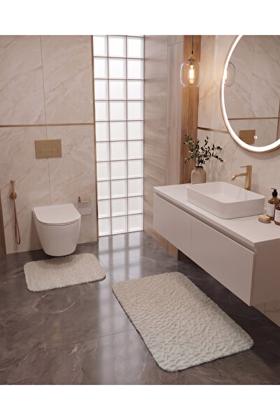 Tappeto Petek Desen İkili Banyo Paspası Kırık Beyaz (40x60 cm/60x90 cm)