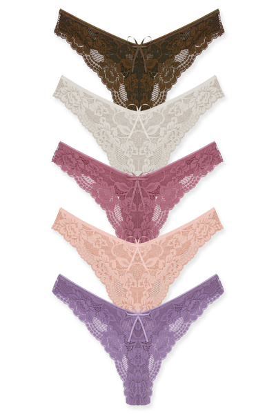 ZENA UNDERWEAR Γυναικεία εσώρουχα 5 τεμαχίων από μαλακή δαντέλα Brazilian Tanga