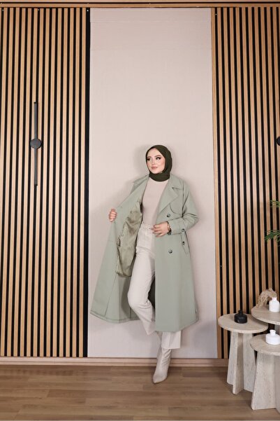 Vibeys Moda Keten Kumaş Su Geçirmez Astarlı Ve Kemerli Araboy Kadın Trençkot