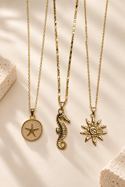 Alexis Carrel Sirena Vintage 3-Piece Sea-Themed Gold Women's Necklace Set