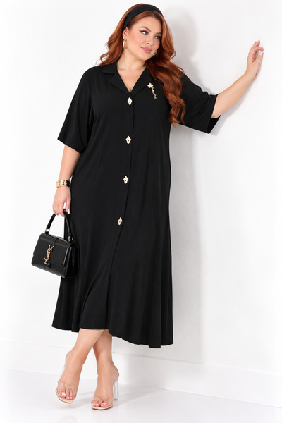 DARKWIN Plus Size Polo Collar Gold Button Detailed Capri Sleeve Relaxed Fit W...