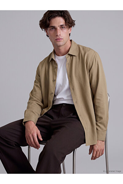 LC Waikiki Lcw Vision Brown Dobby Plain Standard & Regular Men's Shirt with N...