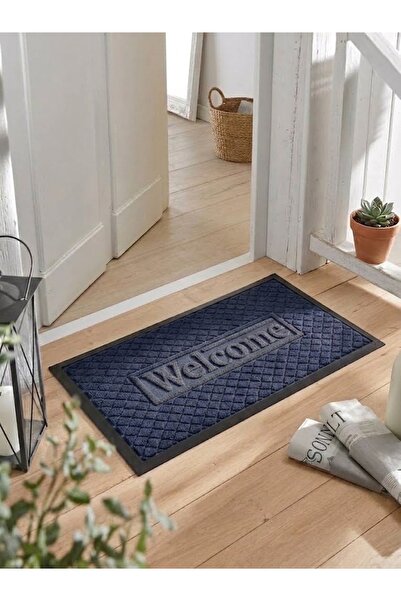 tiritoğluhome 45 x 75 cm Lacivert Welcome Yazılı Halı Paspas Kaymaz Taban İç/...