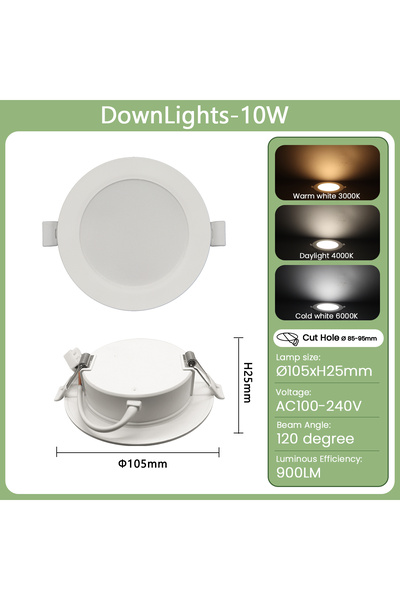Choice 1pcs Warm white 3000K 10W 1-10pcs/lot Recessed Led Downlight Round Led...
