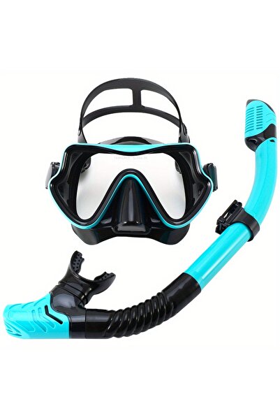 Choice BlackGreen Diving Mask Snorkel Set For Adults Tempered Glass Professio...