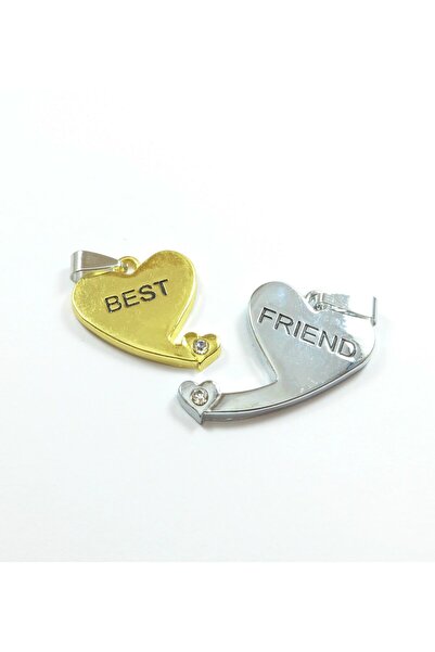 NO BRAND Καρδιά best friend διπλή κρεμαστό μεταλλικό με στράς 25-29x23mm/σέτ