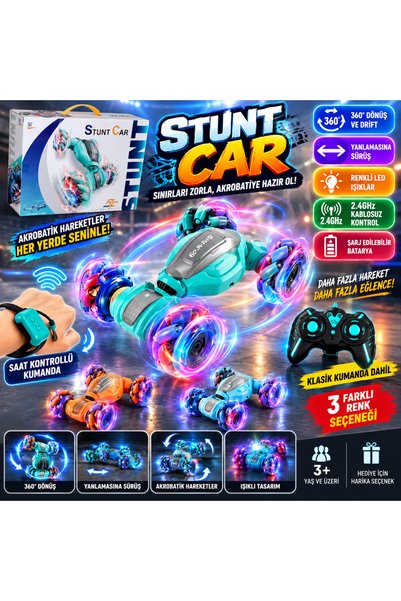 TRUST STORE Saat Kontrollü Stunt Car 2.4GHz Kumandalı 360° Dönüşlü Işıklı Akr...
