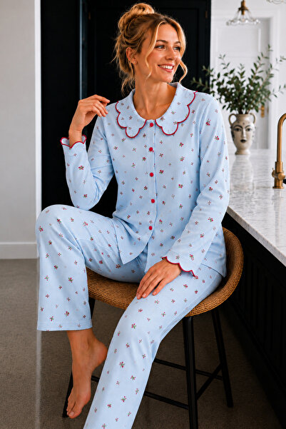 ELİTOL Raporlu Viscose Long Sleeve Patterned Pajama Set