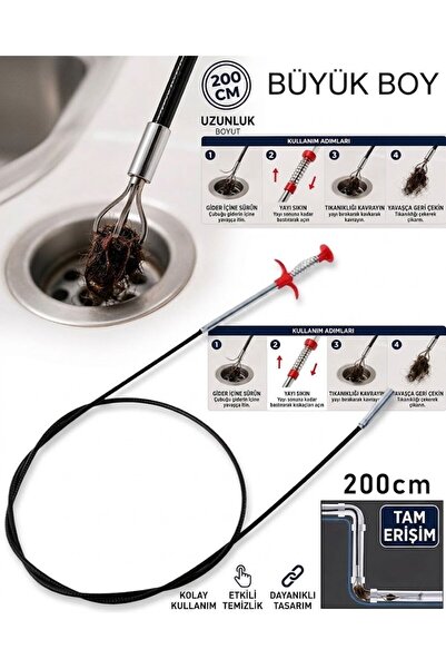 Neler Geldi Neler 2 Metre Tıkalı Lavabo Açma Aparatı ( 4 ) Kıskaçlı Tıkalı Ba...