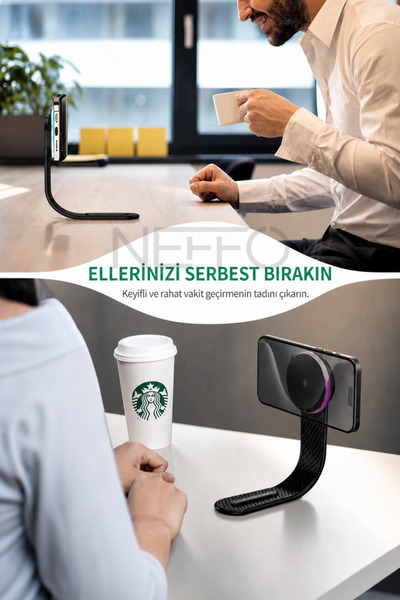 NEFFO 15W MagSafe Manyetik Araç Telefon Tutucu – Katlanabilir Kablosuz Hızlı Şarjlı Vantuzlu Stand