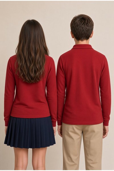 CansınMini Red Girls / Boys Long Sleeve Polo Collar School T-Shirt 24863