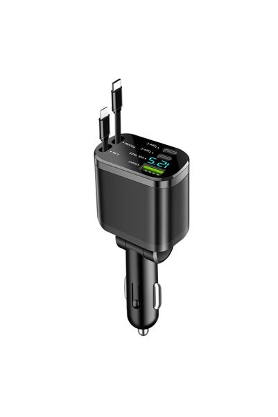 Choice USB Type-C A Digital display car charger with retractable cable car PD...