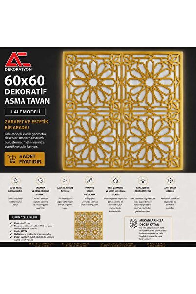 AC DEKOR Dekoratif Asma Tavan Paneli Lale 60x60 Led Uyumlu (5 adet)