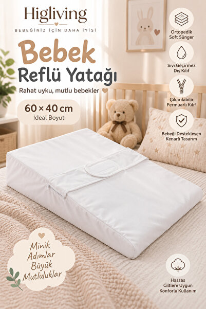Hig Store Bebek Yatağı + 60x40 cm + Ortopedik Soft Sünger + Sıvı Geçirmez + F...