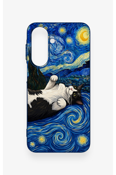 Vip Case Samsung A27 Uyumlu Gökyüzü ve Kedi Desenli Silikon Kılıf