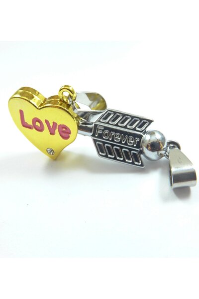 NO BRAND Καρδιά με Βέλος Love forever κρεμαστό μεταλλικό με στράς 18x40mm/σέτ...