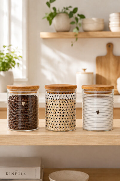 welcomein 3-Piece Heart Glass Jar Set 3X800 ml – Heart Patterned Storage Jar ...