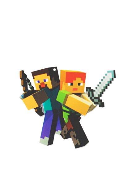 NO BRAND Minecraft με 2 φιγούρες πολύχρωμο μεγάλο plexiglass κρεμαστό 70x82mm