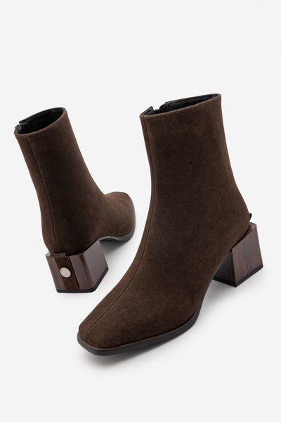 Marjin Women's Heeled Boots&Booties Blunt Toe Wood Pattern Heel Zippered Dail...